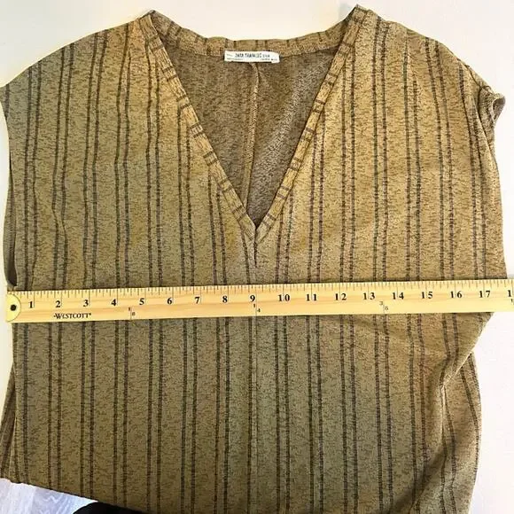 Zara Trafaluc Women's Green Brown Loose Fit Striped Shift Dress Size S - Picture 4 of 6